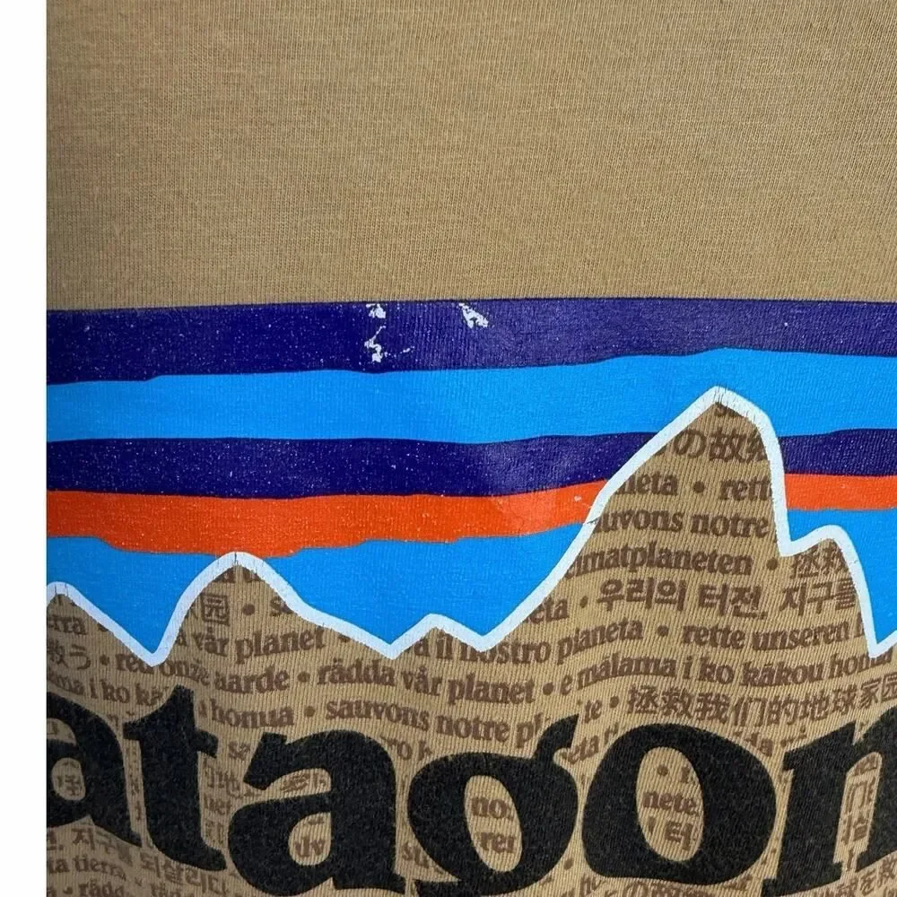 Patagonia Mens SZ L Tan P-6 Logo Responsibili-Tee Organic Cotton Crew Neck Shirt - Picture 7 of 14